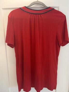 Banana Republic Red Short Sleeve Top with Navy Trim and Tie Detail